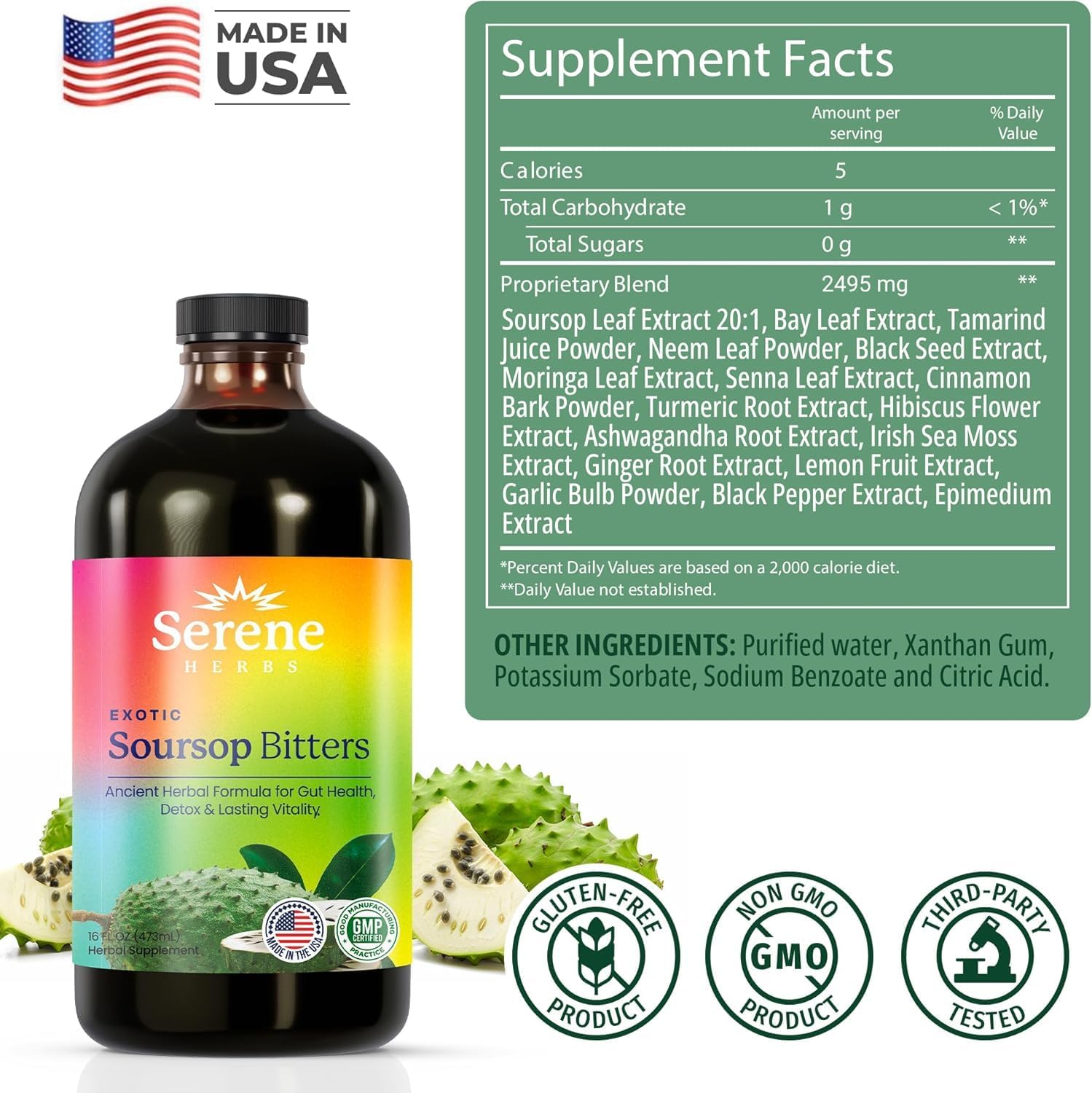 Soursop Bitters Liquid – Organic Herbal Detox with Black Seed, Moringa & Ginger by  – Supports Digestive Wellness & Immune Function – 16 Fl Oz​