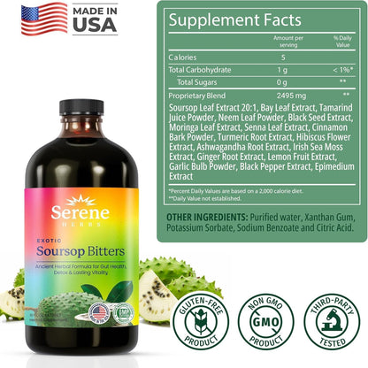 Soursop Bitters Liquid – Organic Herbal Detox with Black Seed, Moringa & Ginger by  – Supports Digestive Wellness & Immune Function – 16 Fl Oz​
