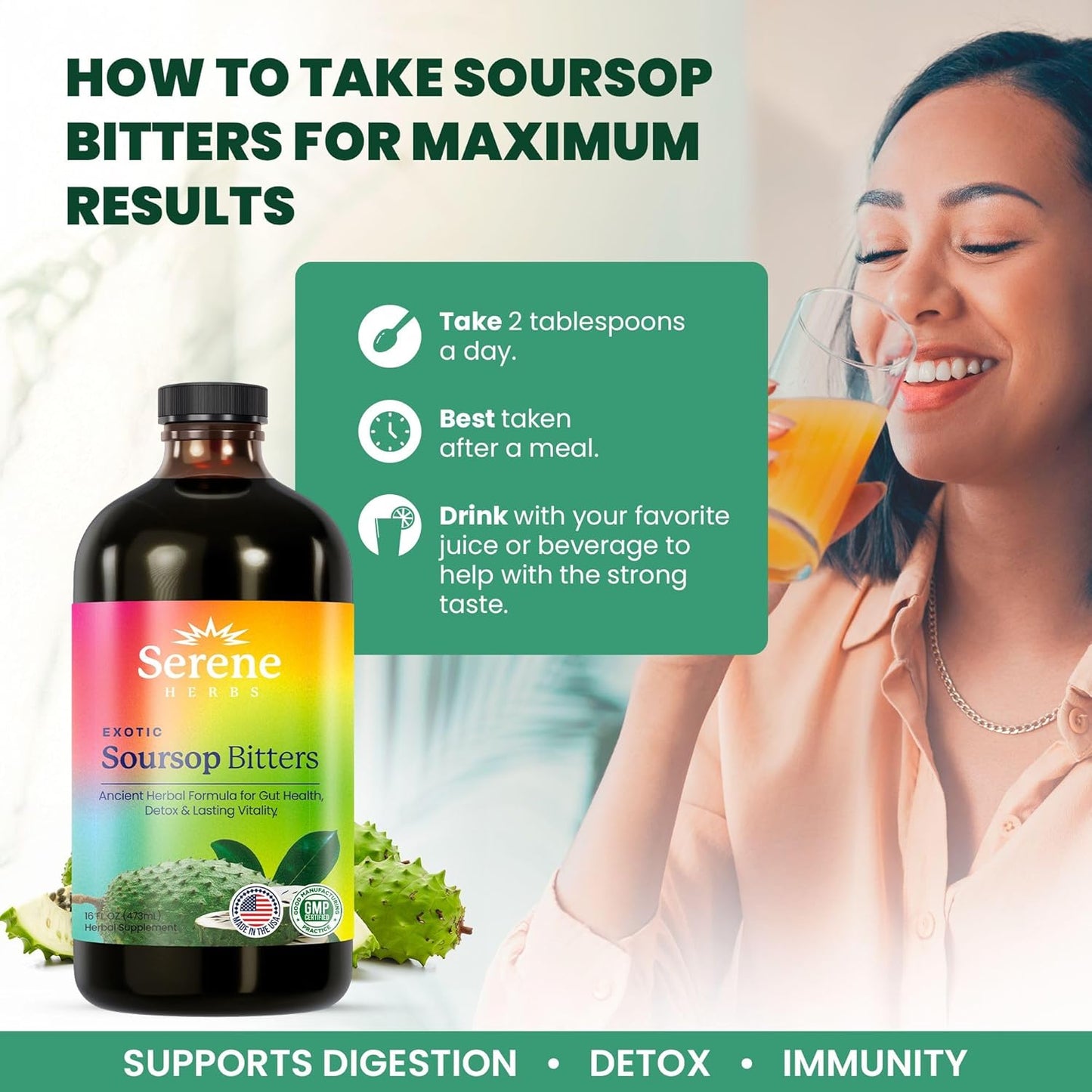 Soursop Bitters Liquid – Organic Herbal Detox with Black Seed, Moringa & Ginger by  – Supports Digestive Wellness & Immune Function – 16 Fl Oz​