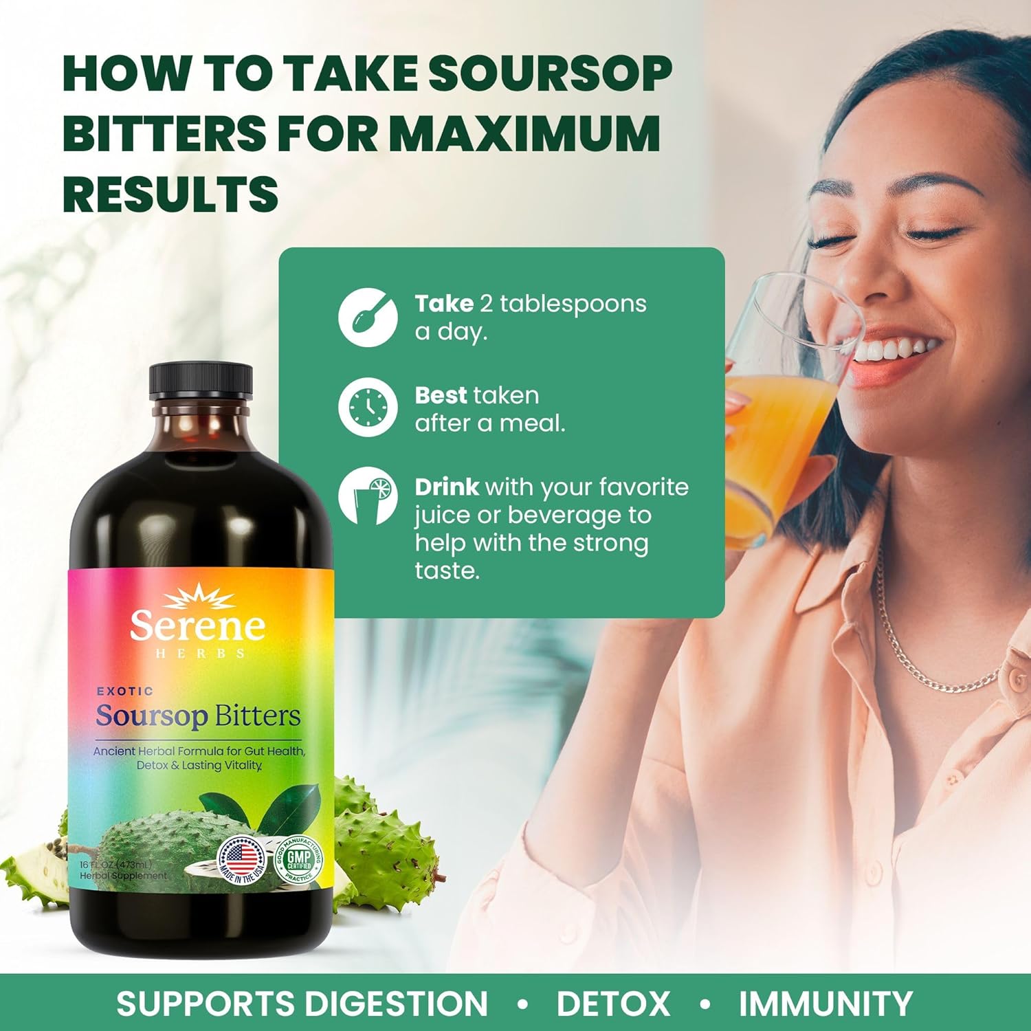 Soursop Bitters Liquid – Organic Herbal Detox with Black Seed, Moringa & Ginger by  – Supports Digestive Wellness & Immune Function – 16 Fl Oz​