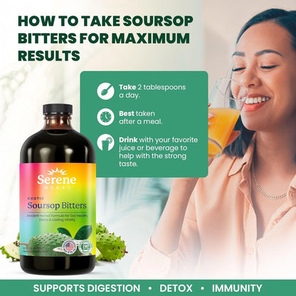 Soursop Bitters Liquid – Organic Herbal Detox with Black Seed, Moringa & Ginger by  – Supports Digestive Wellness & Immune Function – 16 Fl Oz​
