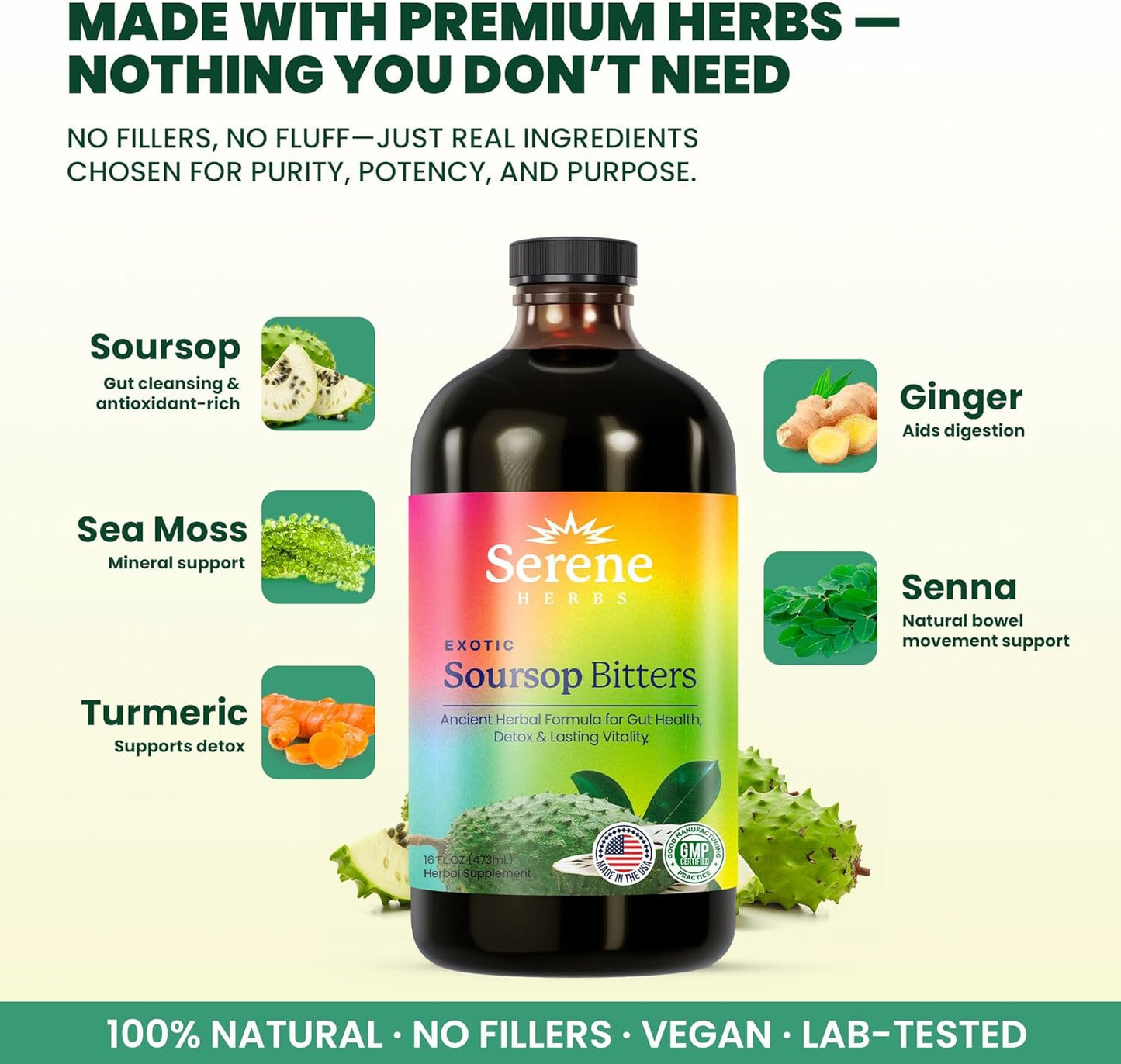 Soursop Bitters Liquid – Organic Herbal Detox with Black Seed, Moringa & Ginger by  – Supports Digestive Wellness & Immune Function – 16 Fl Oz​